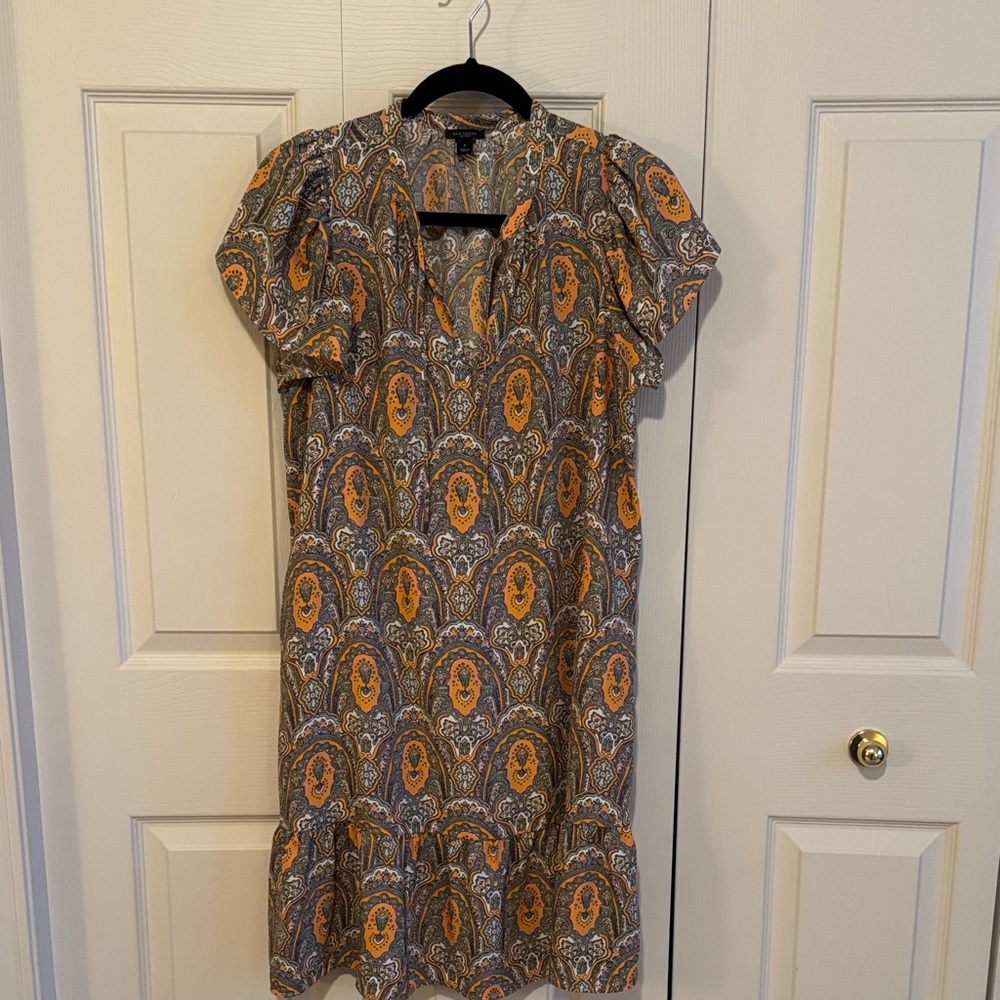 Ann Taylor Orange and Gray Midi Dress